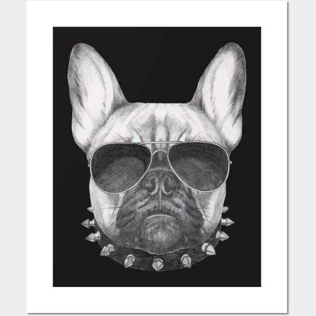 French Bulldog with collar and sunglasses Wall Art by AnimalsFashion